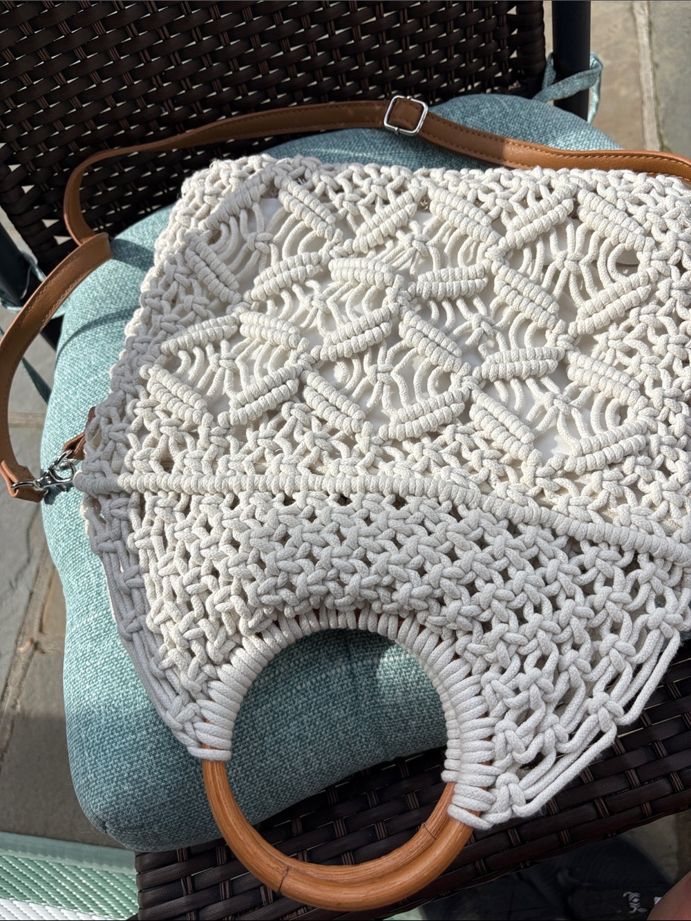 Carlos Santana Macramé Tote Bag with Wooden Handles - Picture 3 of 3